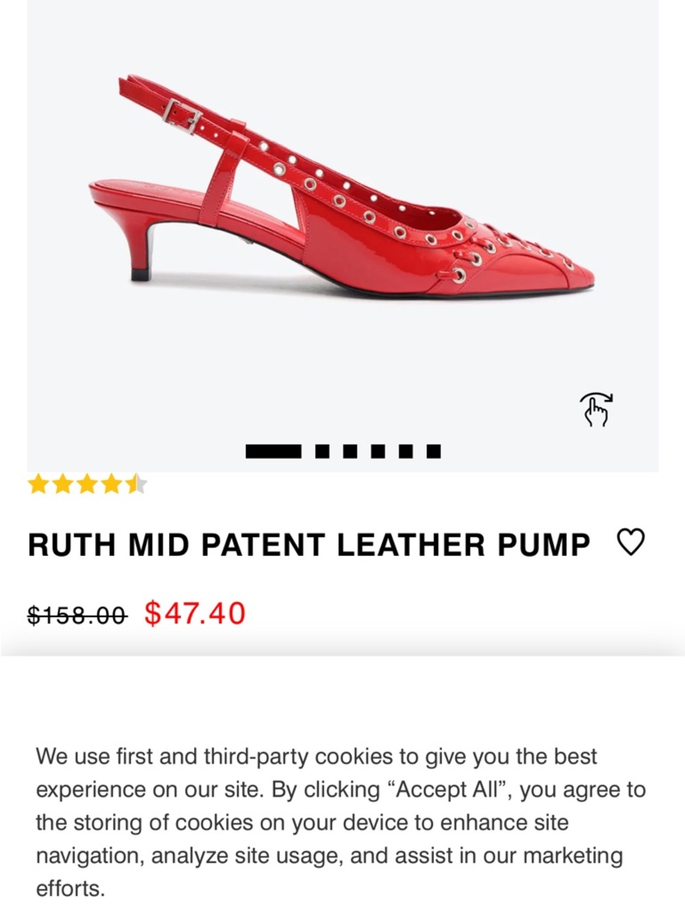 SCHUTZ Red Patent Slingback Pointed-Toe Kitten Heel with Eyelet Lace Detail - Picture 4 of 6